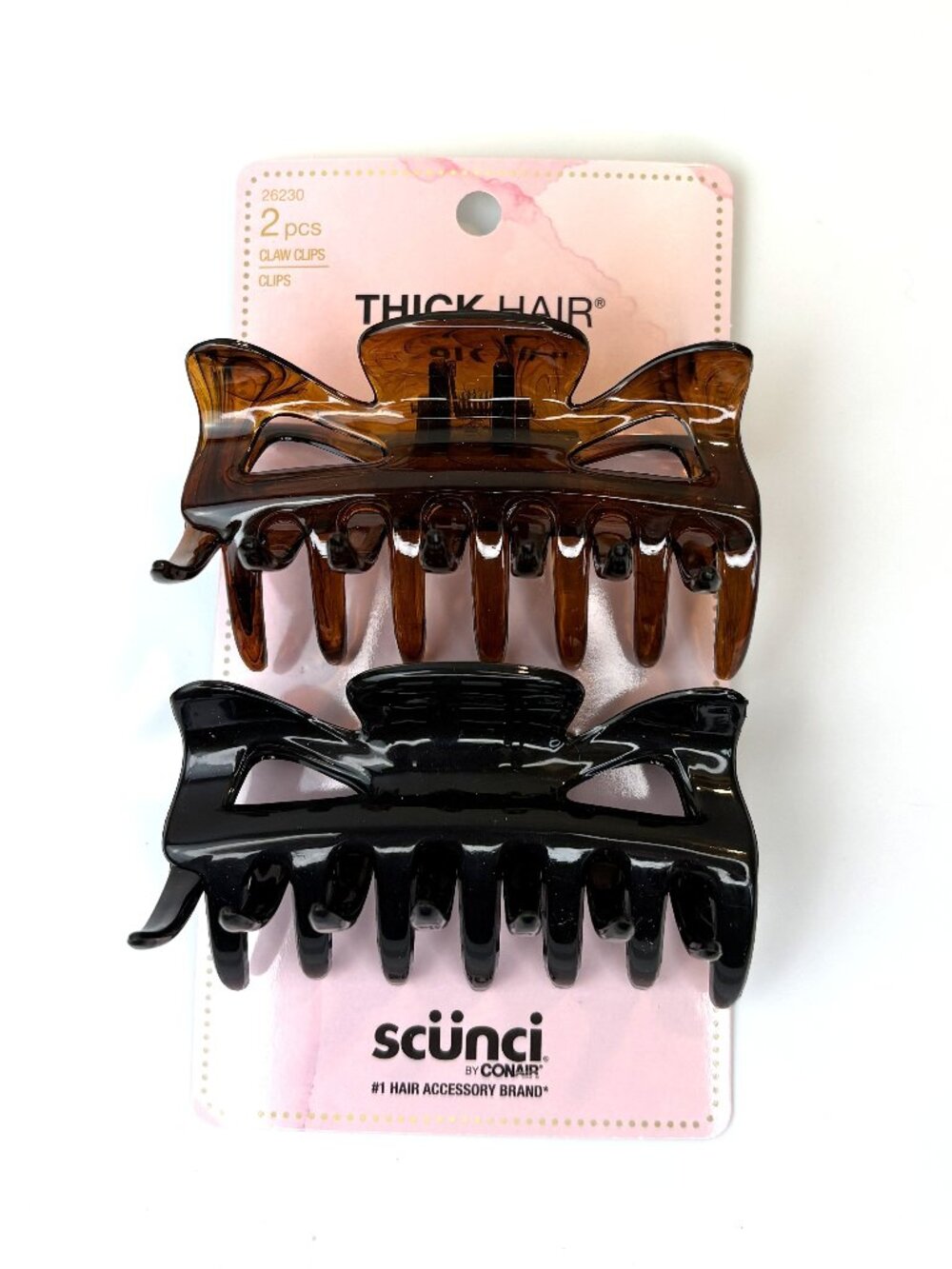 Scunci Thick Hair Large Claw Clips 2 Pieces black and tortoiseshell. New